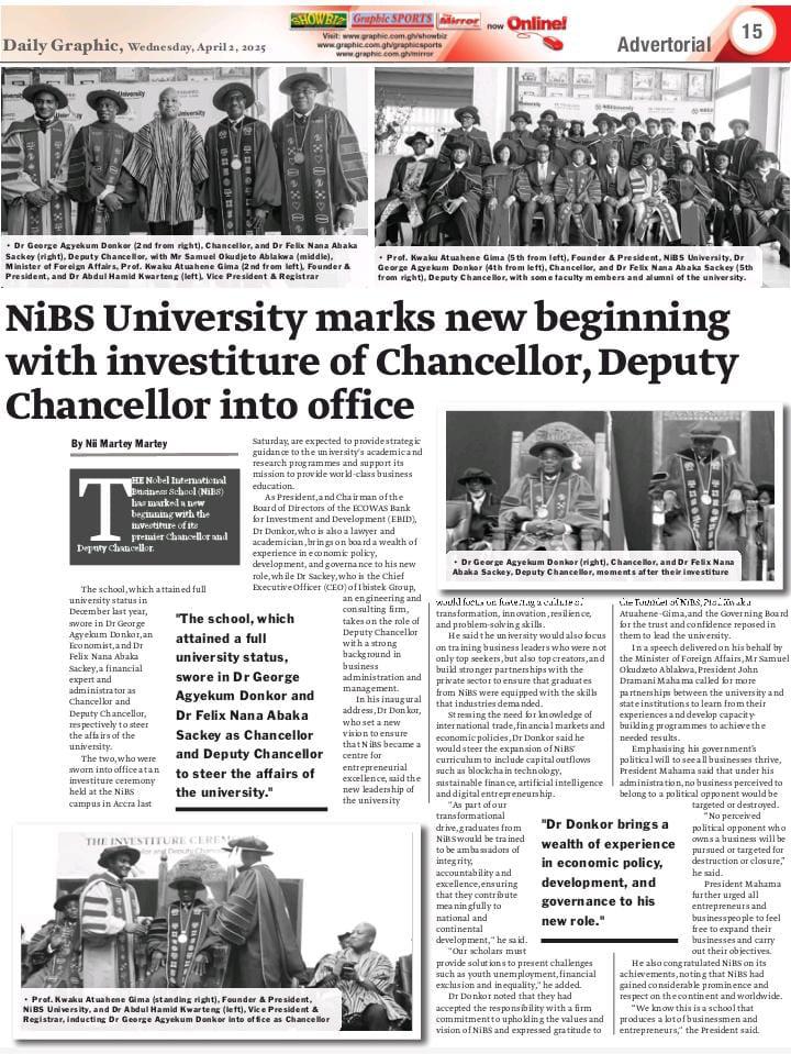 %nibs % NiBS University’s Investiture Ceremony Featured in Daily Graphic